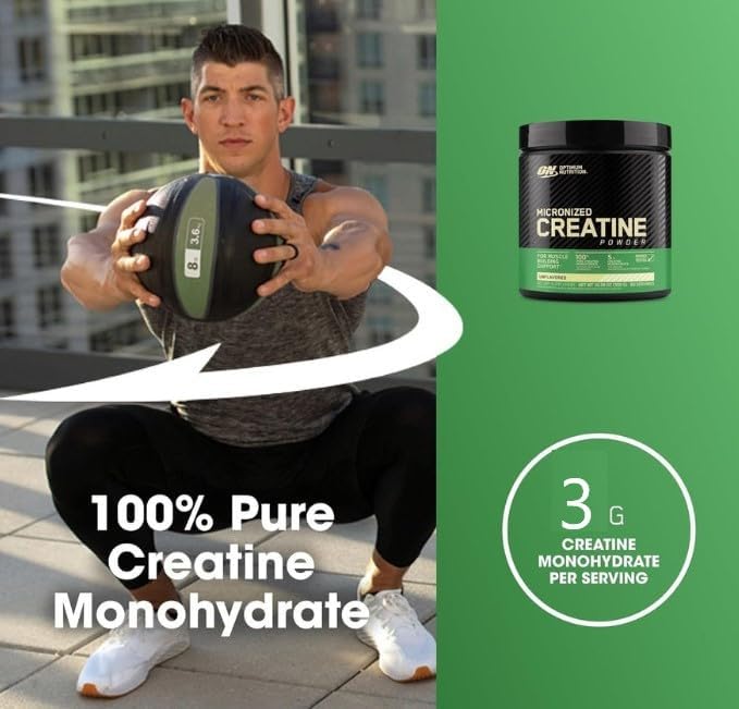 ON Creatina en Polvo Sin Sabor 300G, Optimum Nutrition 60 Servicios