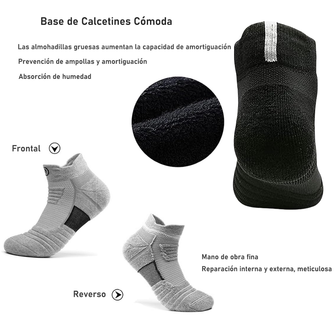 micsun 6 Pares Calcetines Deportivos para Hombre con Parte Inferior de Toalla Gruesa, Calcetas de Tobillo de Pecho Bajo, Calcetín Deportivas para Correr, Basquetbol, Running, Gym,Aire Libre HBH