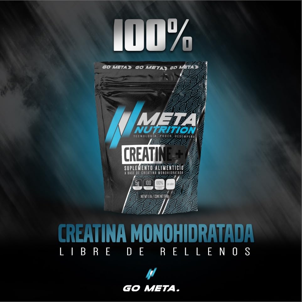 Meta Nutrition Creatina Monohidratada Micronizada Pura. 550gr, 110 Porciones Edición Limitada. Sin Sabor, Pre-workout.
