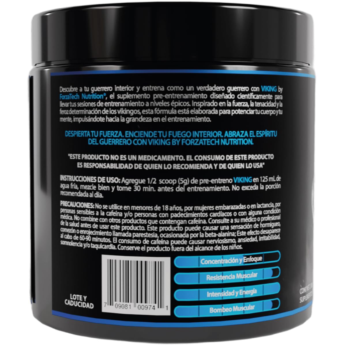 Pre Workout Pre Entrenamiento VIKING ForzaTech 60 servicios Sabor Blueboost Precursor de Óxido Nítrico con Cafeína USP, Citrulina, Beta Alanina, Agmantina Sulfato, L-Taurina Micronizada