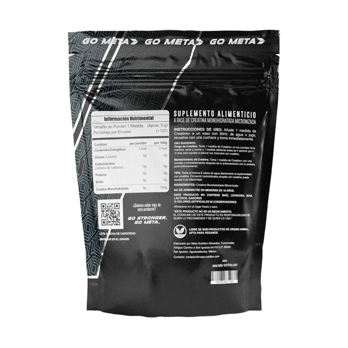 Meta Nutrition Creatina Monohidratada Micronizada Pura. 550gr, 110 Porciones Edición Limitada. Sin Sabor, Pre-workout.