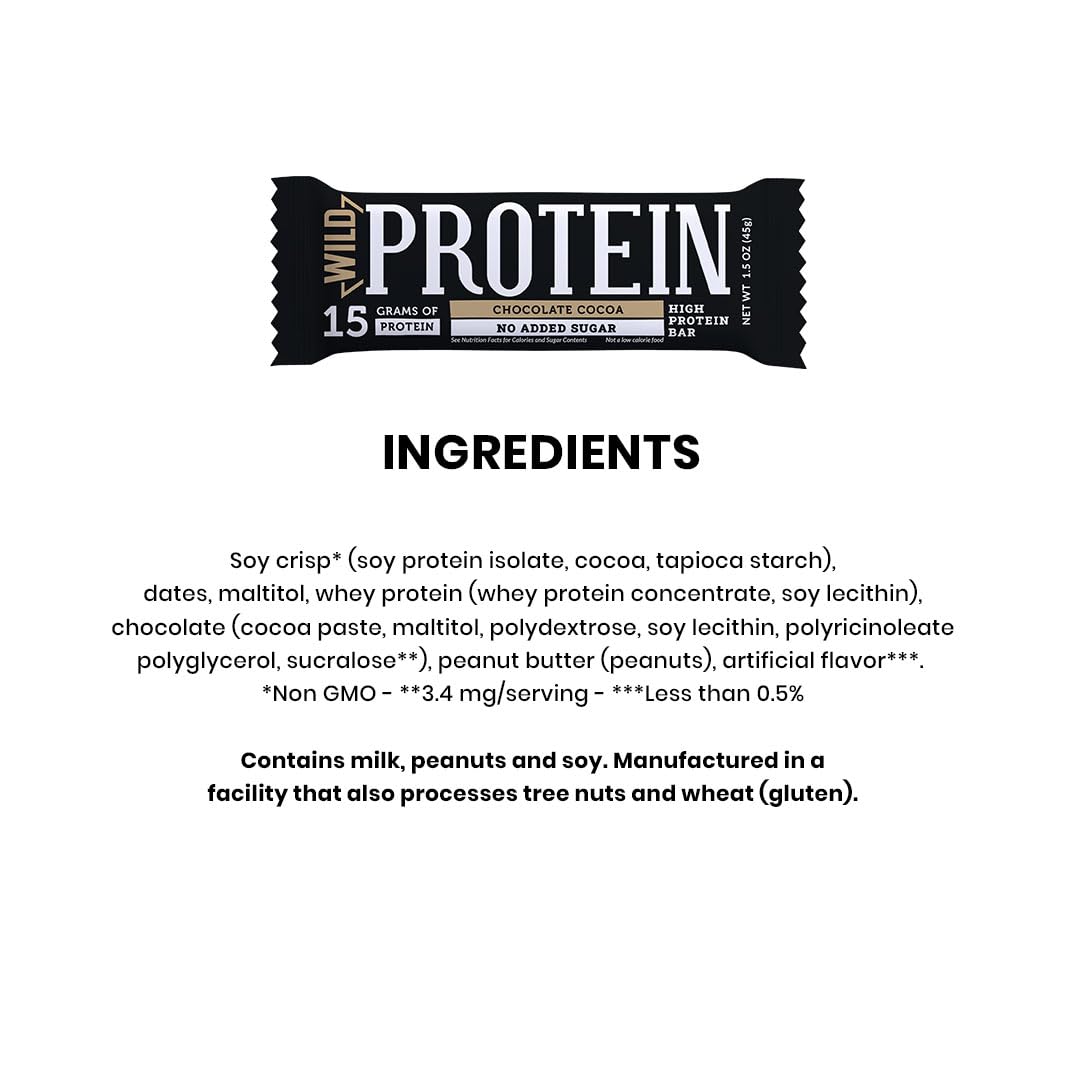 Wild Protein | Barras altas en proteína | Sabor chocolate | Pack de 16 unidades | 15 g de proteína | Sin azúcares ni grasa añadida | 45 g cada barra