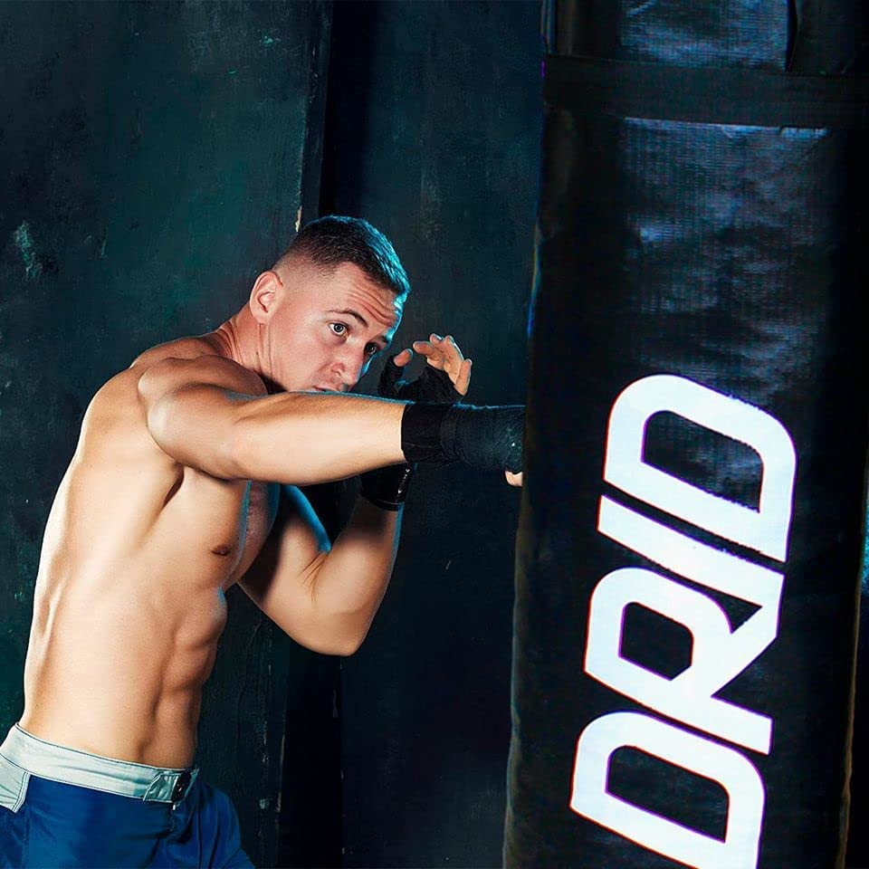 Drid Basics Boxeo Completo Saco Costal de Box Lleno de con Soporte Premium de Pared + Kit Instalación y Enganche Incluidos Pared, Negro, Mayores 12 años