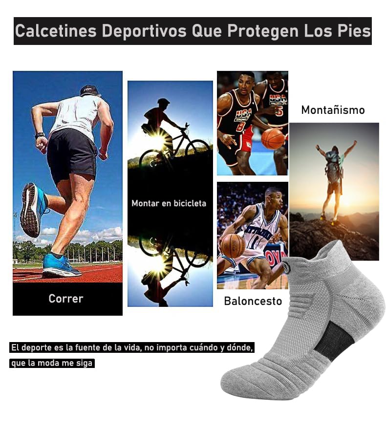 micsun 6 Pares Calcetines Deportivos para Hombre con Parte Inferior de Toalla Gruesa, Calcetas de Tobillo de Pecho Bajo, Calcetín Deportivas para Correr, Basquetbol, Running, Gym,Aire Libre HBH
