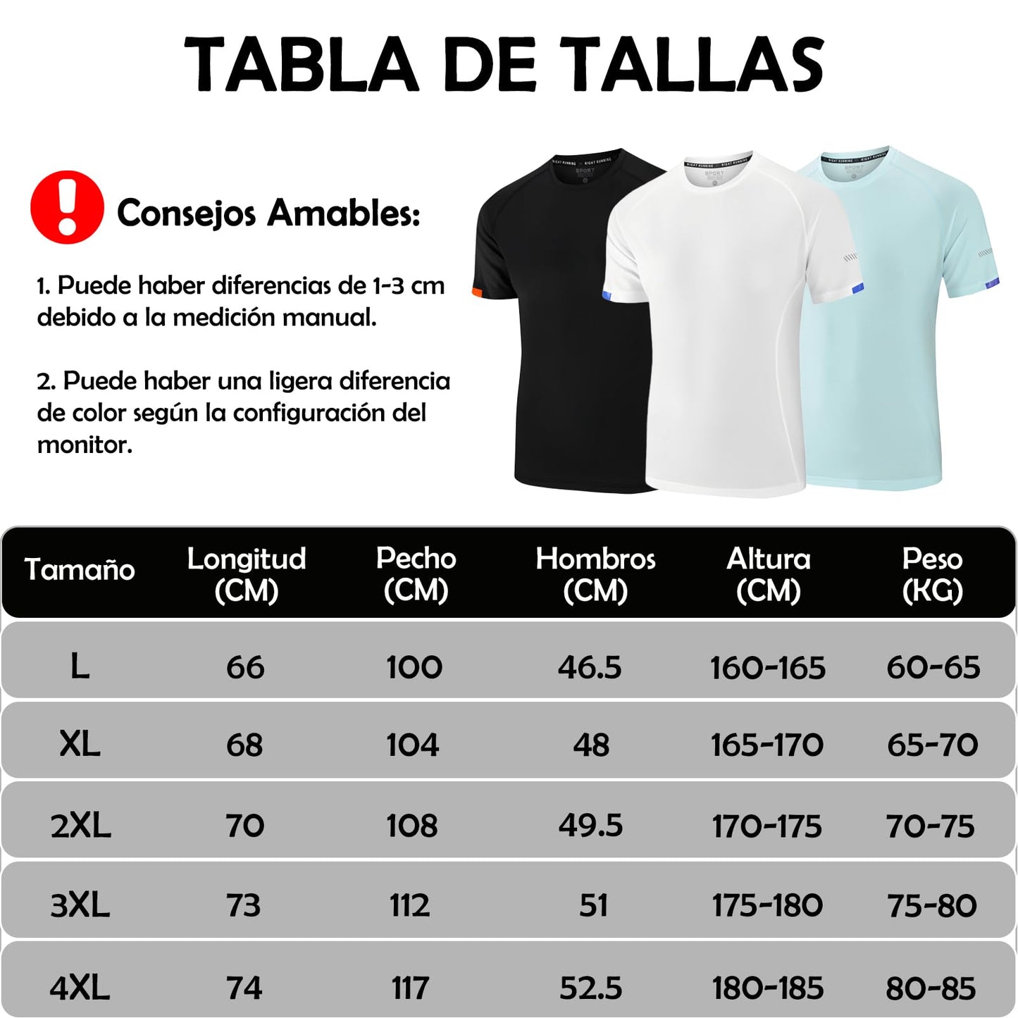 3 piezas Ropa Deportiva de Manga Corta para Hombre, Camisas Deportivas Hombre de Manga Corta que Absorbe la Humedad y seca Rápidamente (MX/US, Alfa, Grande, Regular, Regular, Blanco+Negro+Azul)