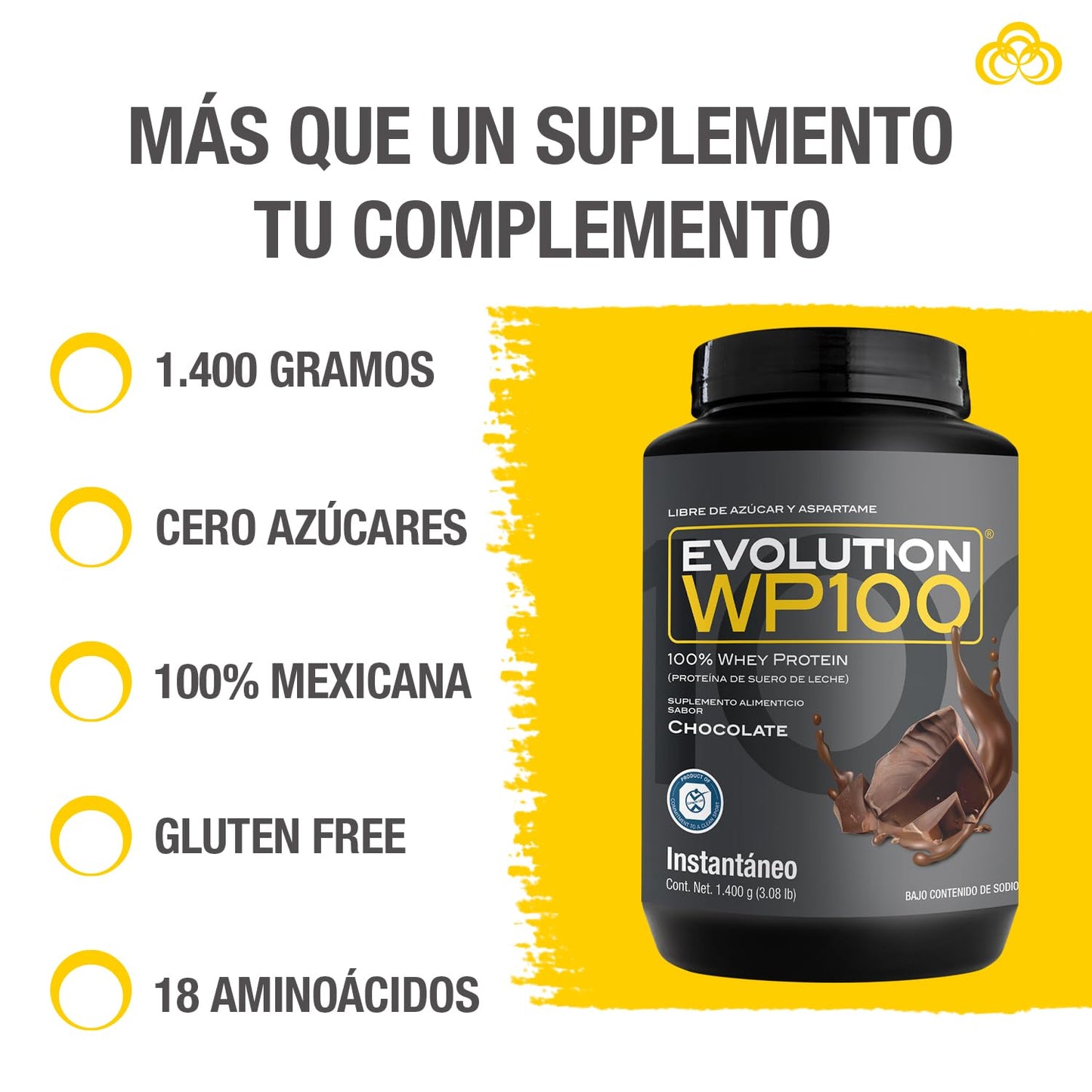 EVOLUTION, Proteína de Suero de Leche, WP100, Whey Protein, 18 Aminoácidos, Sin Gluten, Sugar Free, Post Workout, Sabor Chocolate, 42.7 Porciones, 1400g