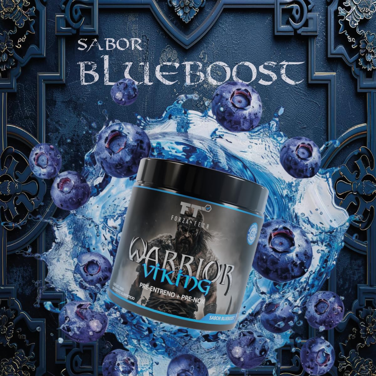 Pre Workout Pre Entrenamiento VIKING ForzaTech 60 servicios Sabor Blueboost Precursor de Óxido Nítrico con Cafeína USP, Citrulina, Beta Alanina, Agmantina Sulfato, L-Taurina Micronizada