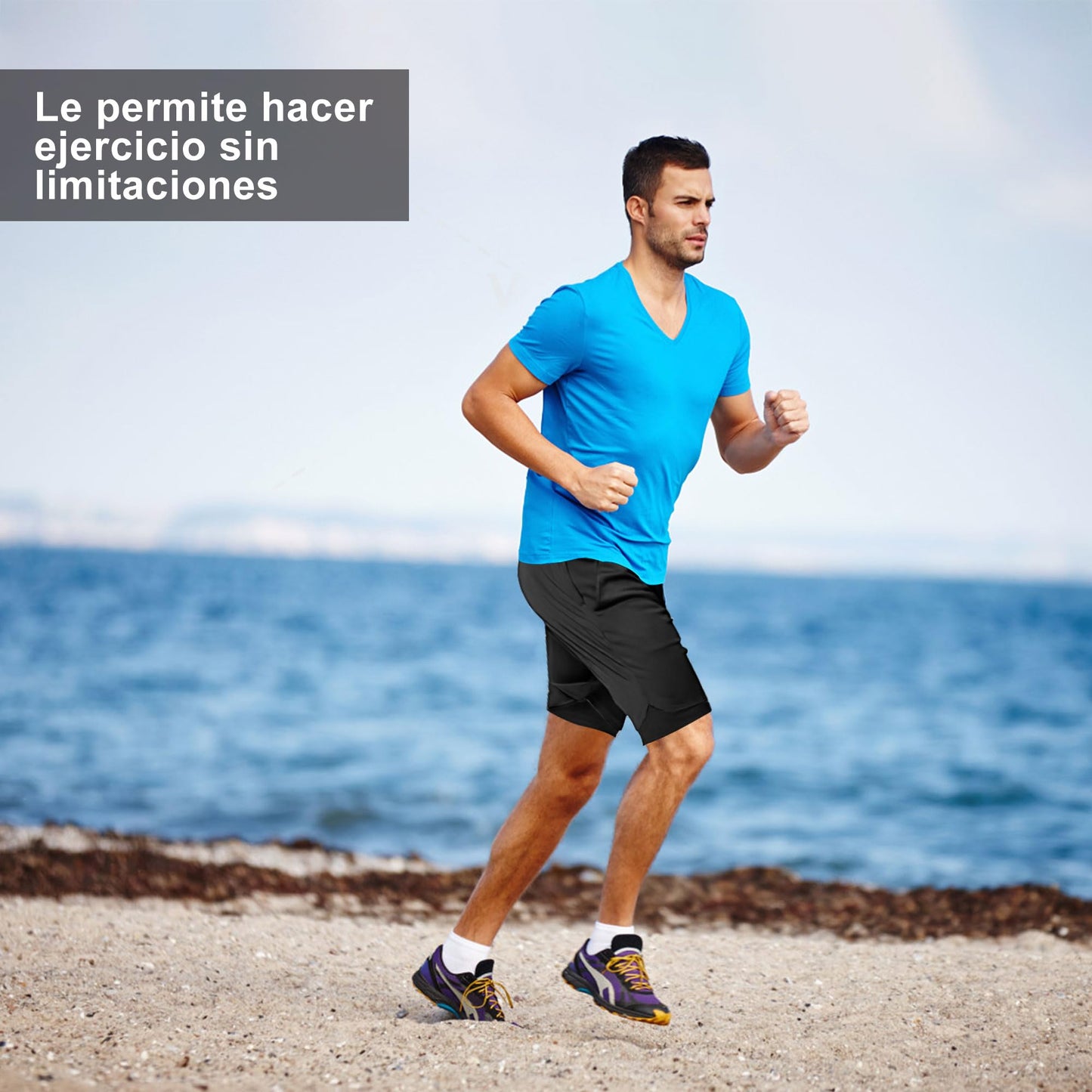 Paquete de 2 Shorts Deportivos Hombre, Pantalones Cortos para Correr 2 en 1, con Bolsillo, Secado Rápido y Transpirable, Pantalón Cortos Casual Hombre con Licra, para Running, Gym, Entrenamiento-L