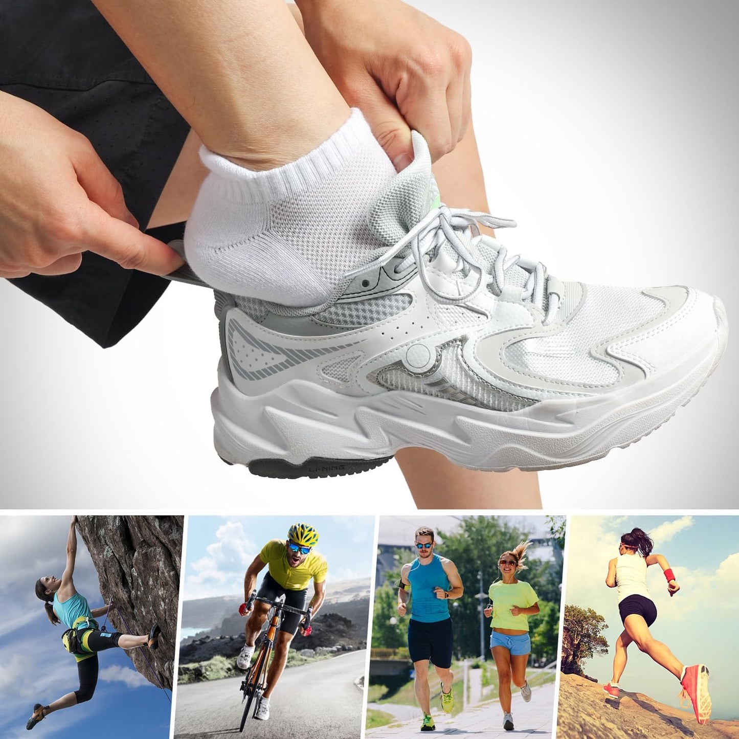 6 Pares Calcetines Deportivos para Hombre y Mujer, Calcetines Tobilleros de Algodón, Calcetas Antideslizantes Duradero, Tines Corte Bajo Transpirable, Calcetas para Correr (Blanco L)