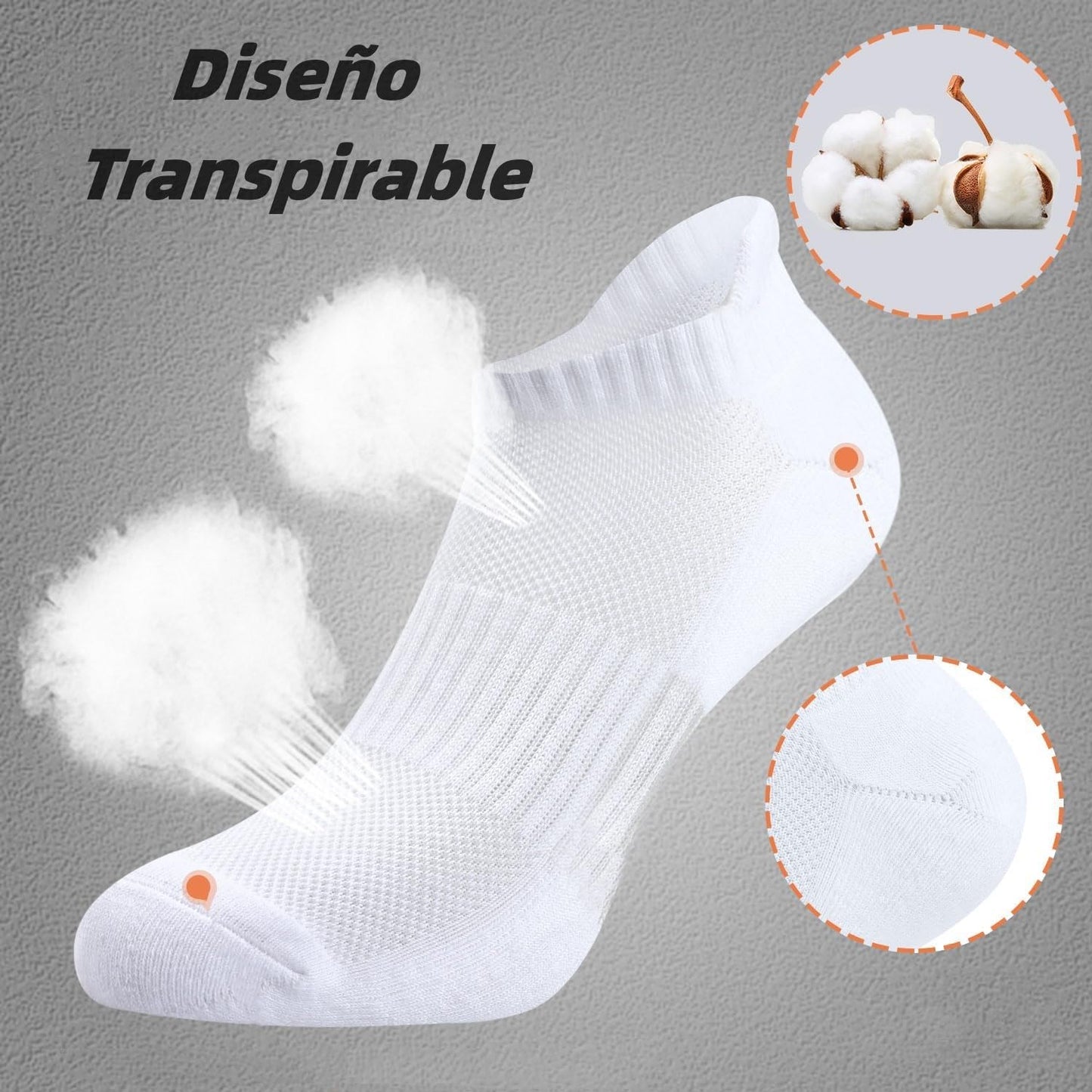 6 Pares Calcetines Deportivos para Hombre y Mujer, Calcetines Tobilleros de Algodón, Calcetas Antideslizantes Duradero, Tines Corte Bajo Transpirable, Calcetas para Correr (Blanco L)