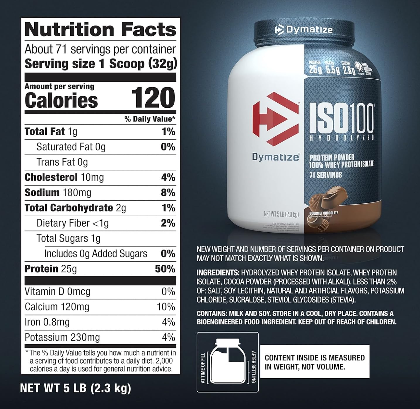 Dymatize ISO 100 Proteína Hydrolyzed 5 Lbs Chocolate.