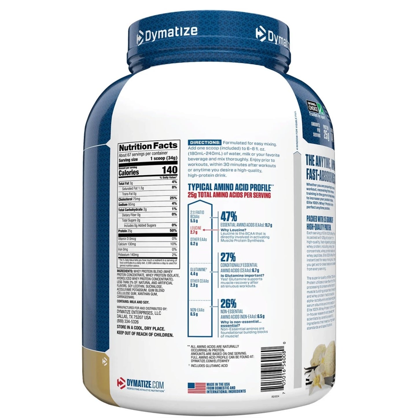 Dymatize Elite 100% Whey 5 Lbs Sabor Gourmet Vainilla