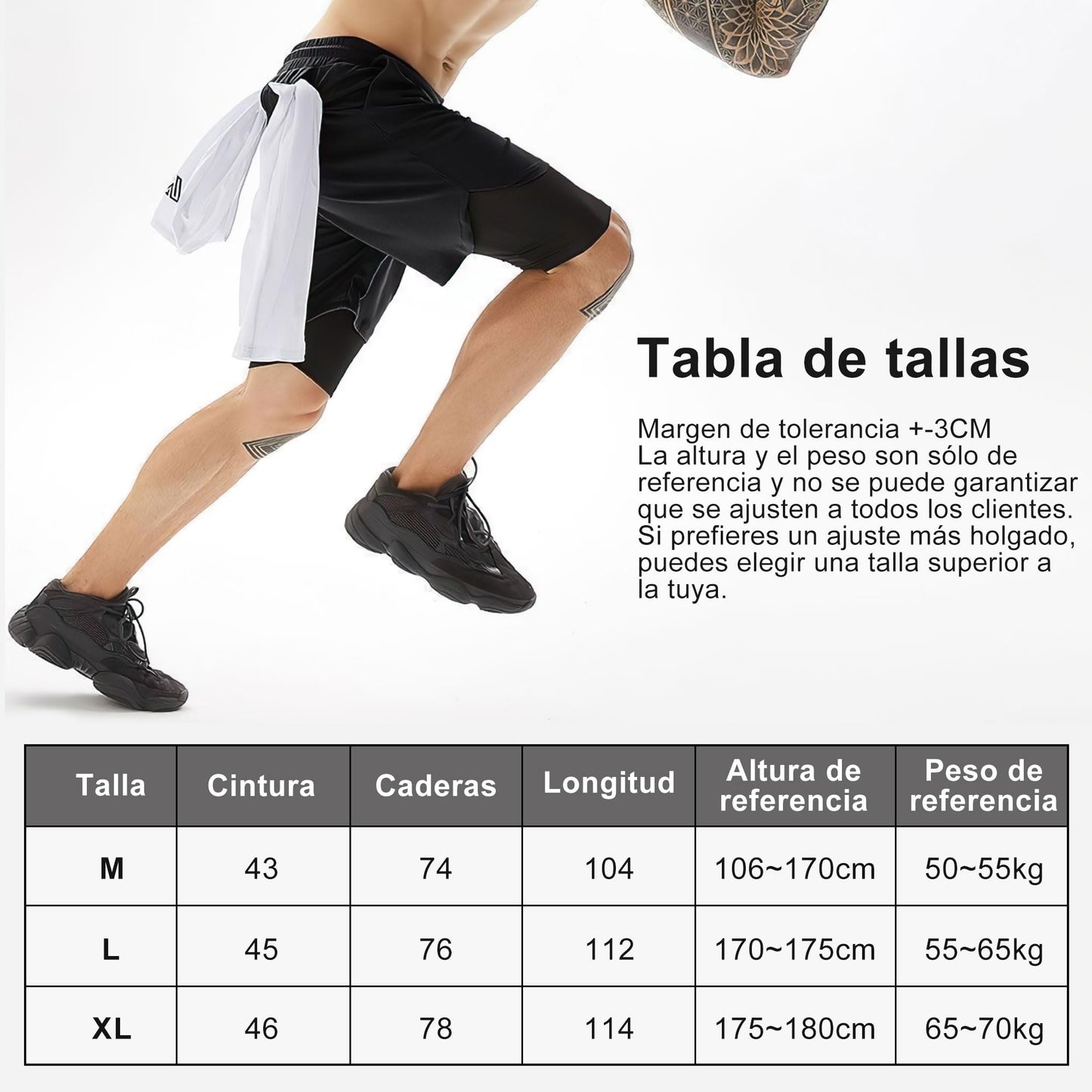 Paquete de 2 Shorts Deportivos Hombre, Pantalones Cortos para Correr 2 en 1, con Bolsillo, Secado Rápido y Transpirable, Pantalón Cortos Casual Hombre con Licra, para Running, Gym, Entrenamiento-L