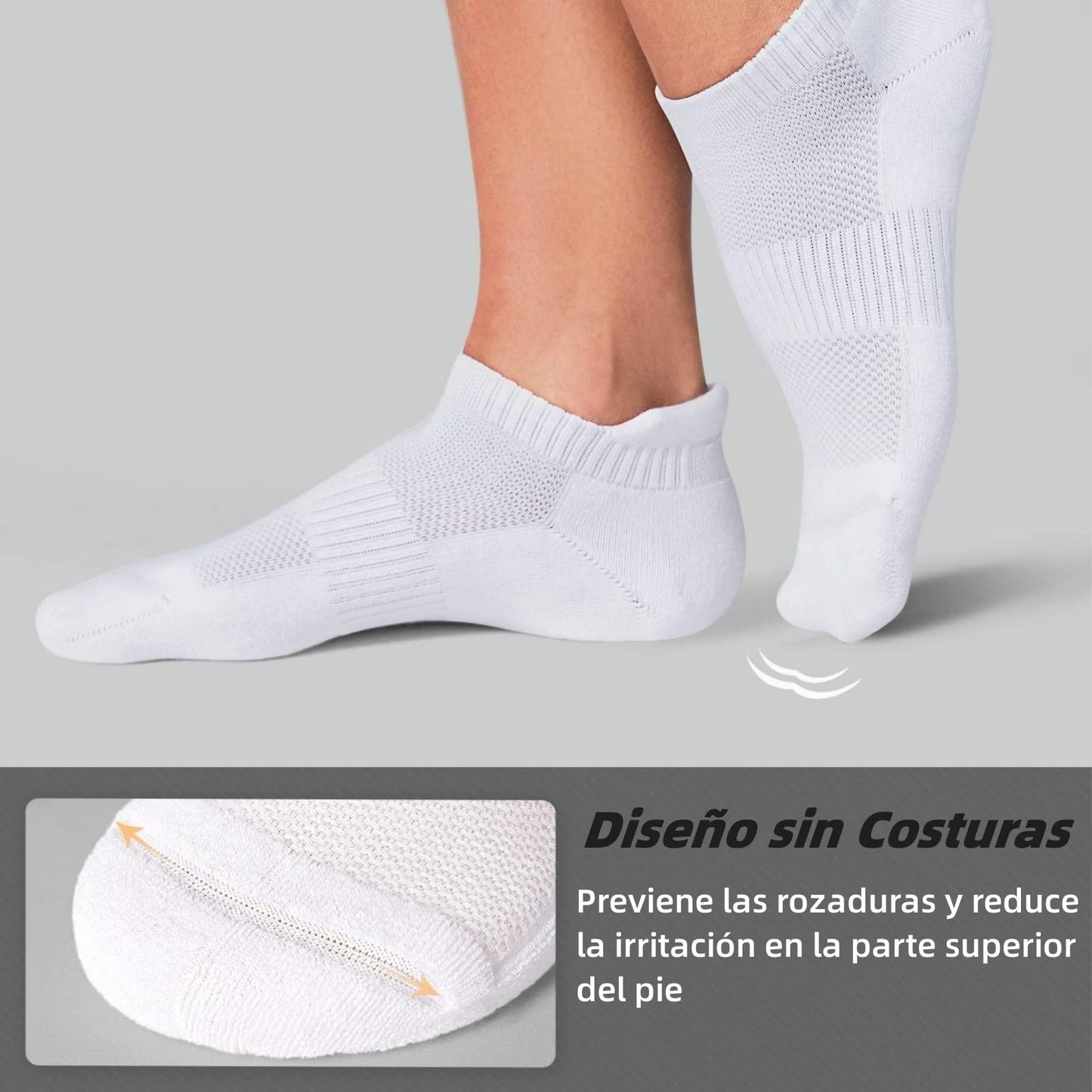 6 Pares Calcetines Deportivos para Hombre y Mujer, Calcetines Tobilleros de Algodón, Calcetas Antideslizantes Duradero, Tines Corte Bajo Transpirable, Calcetas para Correr (Blanco L)