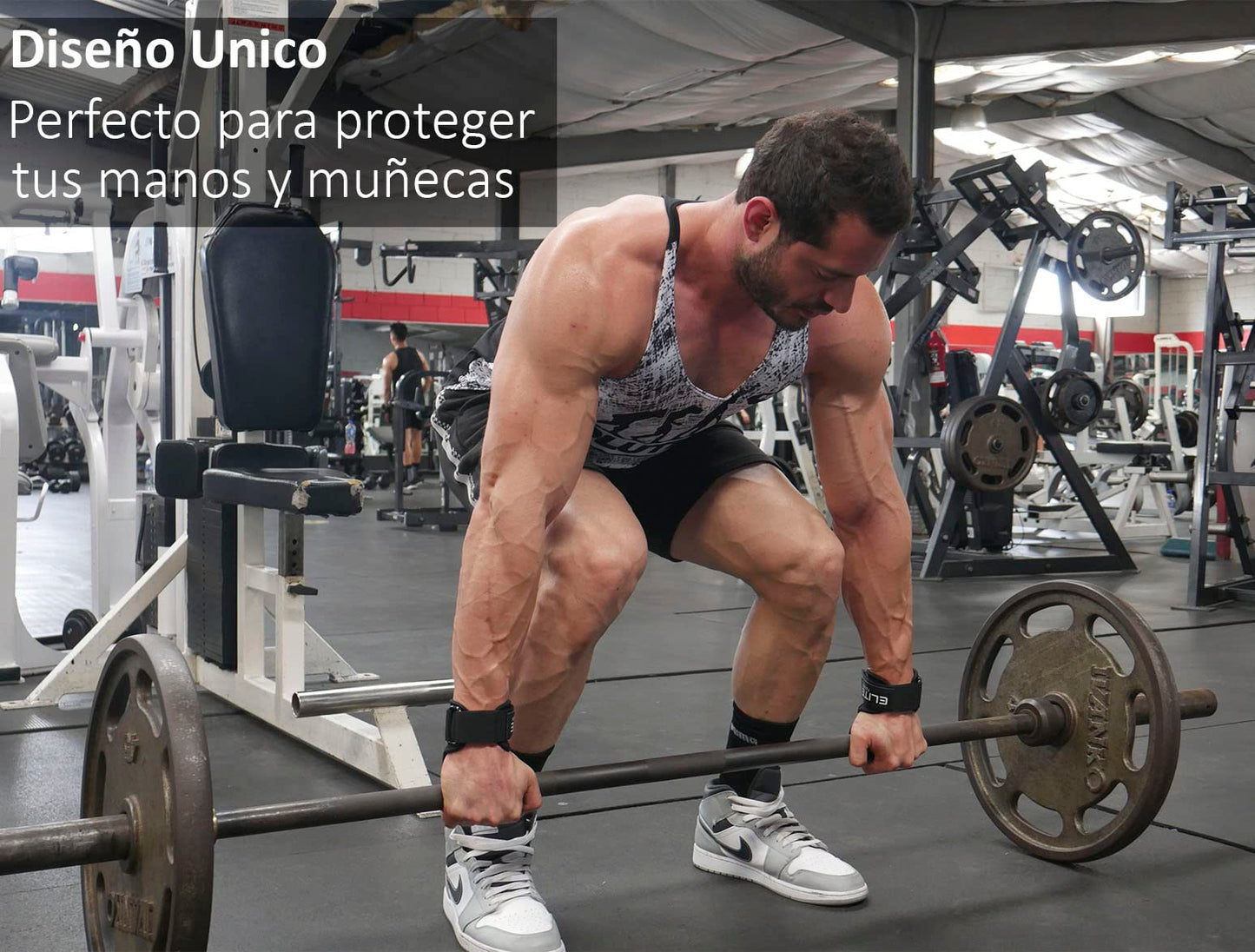 Elite Fitness Calleras de Cuero para Gimnasio, Protectores de Mano Tipo Straps, Ideales para Crossfit y Levantamiento de Pesas (Negro)