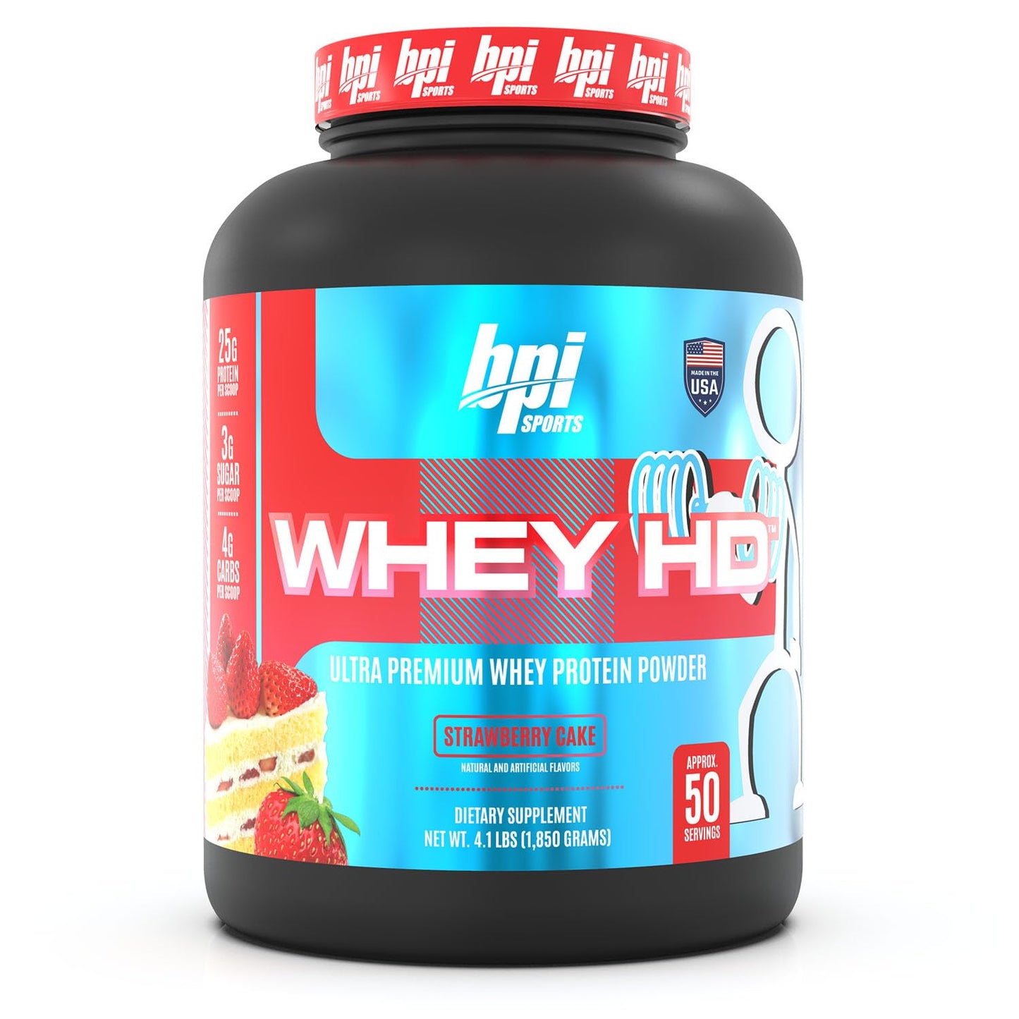 BPI Sports | Whey HD Ultra Premium Protein Powder | 50 ser (Pastel de Fresa)
