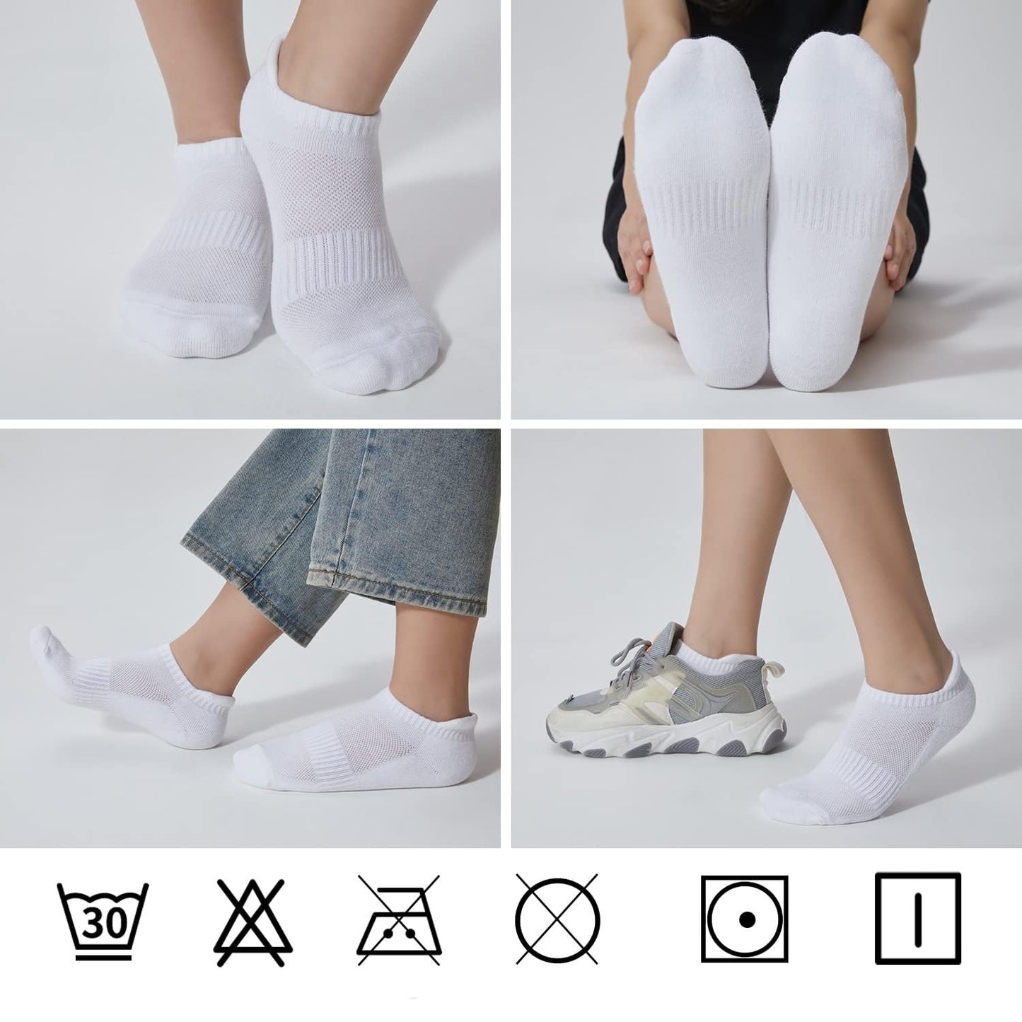 6 Pares Calcetines Deportivos para Hombre y Mujer, Calcetines Tobilleros de Algodón, Calcetas Antideslizantes Duradero, Tines Corte Bajo Transpirable, Calcetas para Correr (Blanco L)