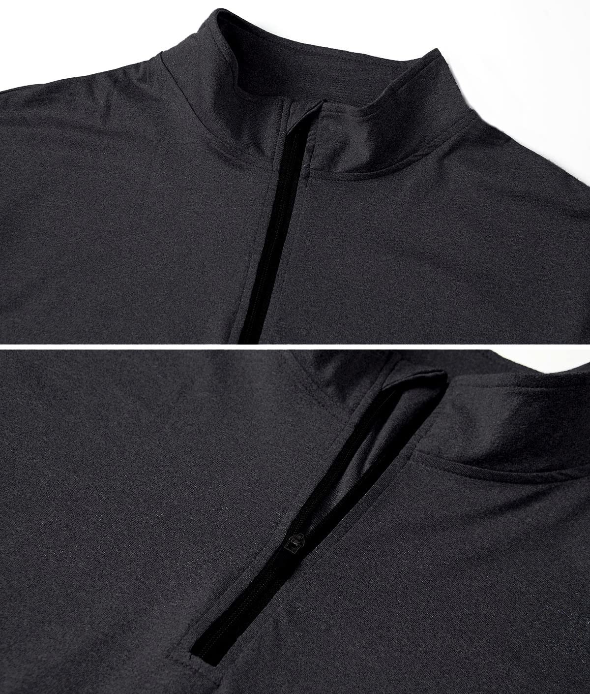 MANSDOUR Camisetas Deportivas activas de Secado rápido para Hombre, con Cremallera de un Cuarto, de Manga Larga, para Correr, para Exteriores, Negro, Large