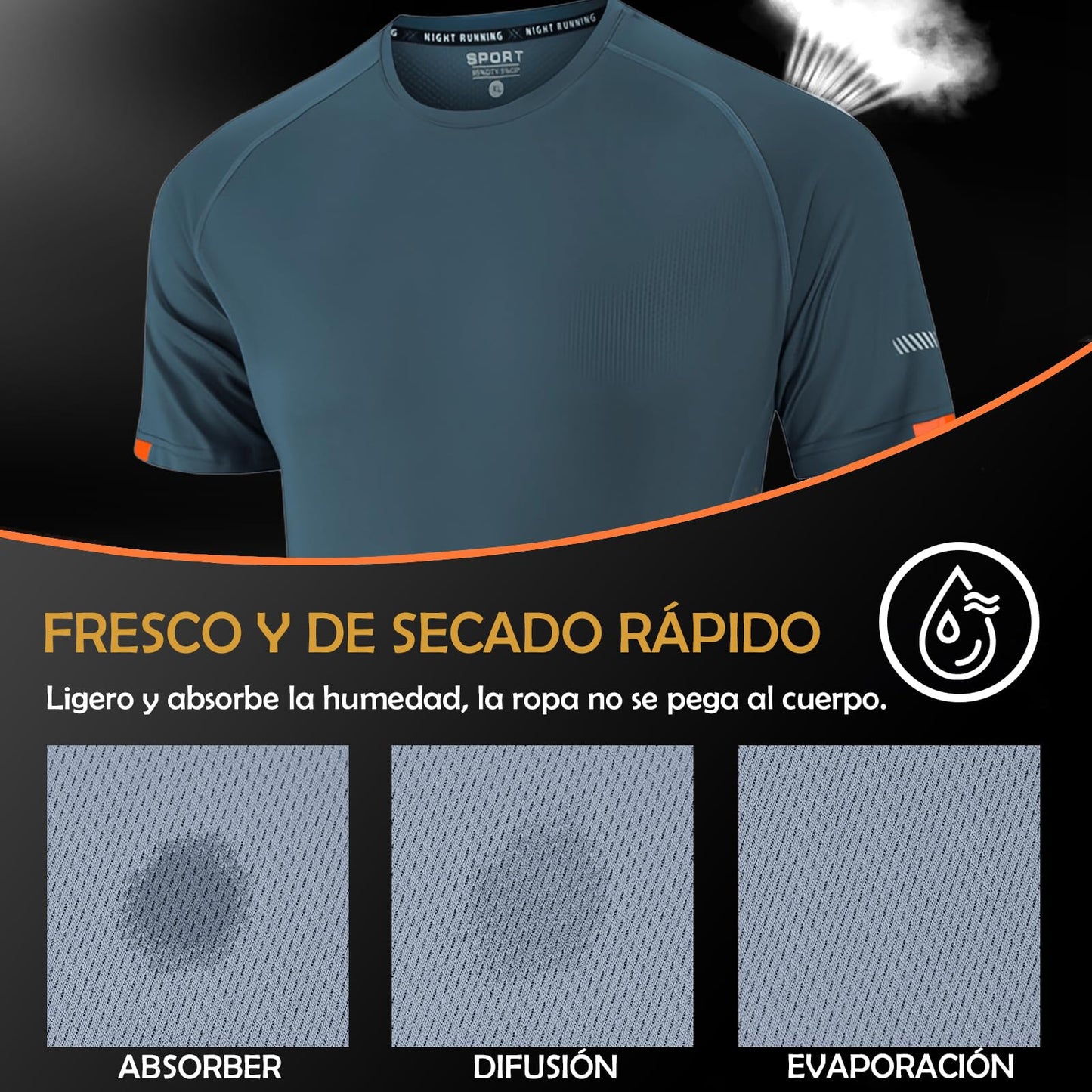 3 piezas Ropa Deportiva de Manga Corta para Hombre, Camisas Deportivas Hombre de Manga Corta que Absorbe la Humedad y seca Rápidamente (MX/US, Alfa, Grande, Regular, Regular, Blanco+Negro+Azul)