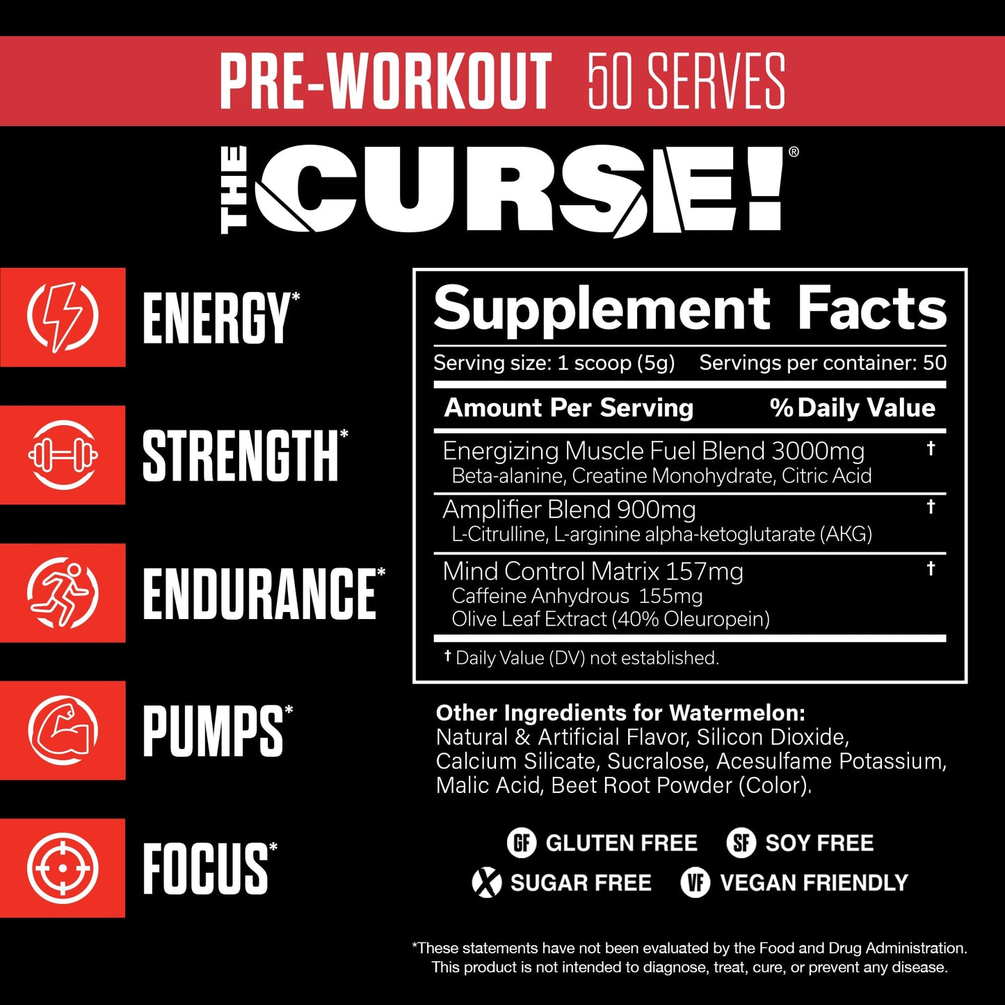JNX SPORTS The Curse! Suplemento Previo Al Entrenamiento - Energía Y Enfoque, Flujo Sanguíneo Mejorado - Potenciador De Óxido Nítrico Vegano Con Creatina Y Cafeína | Watermelon Deluxe | 50 Servicios
