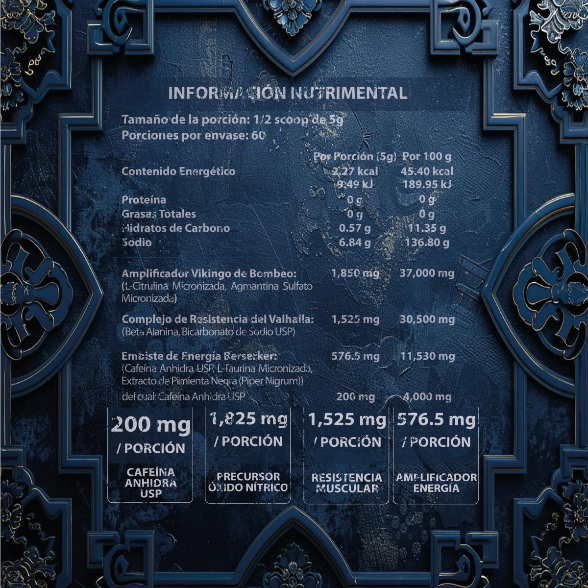 Pre Workout Pre Entrenamiento VIKING ForzaTech 60 servicios Sabor Blueboost Precursor de Óxido Nítrico con Cafeína USP, Citrulina, Beta Alanina, Agmantina Sulfato, L-Taurina Micronizada