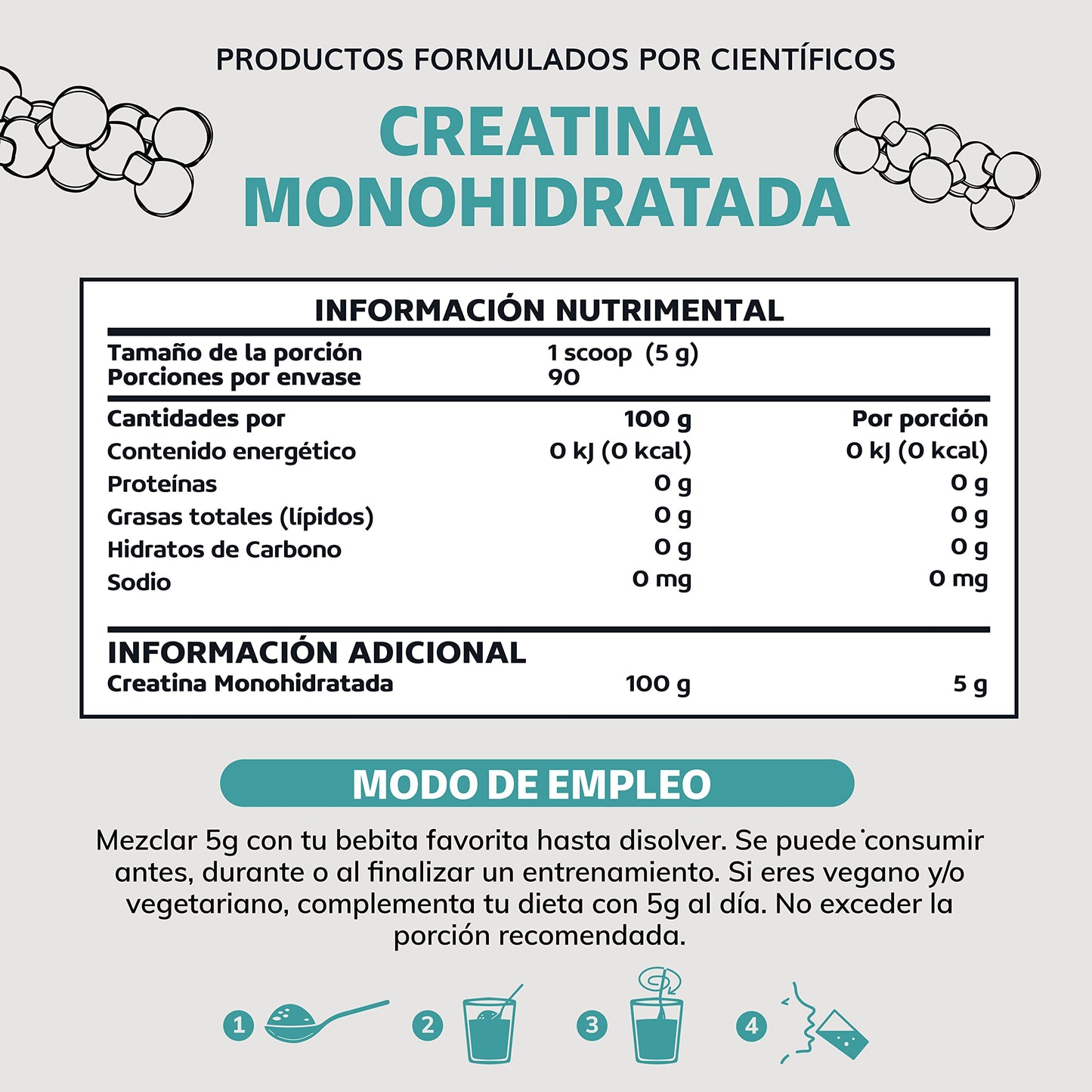 Creatina Monohidratada Micronizada en Polvo | 100% Alta Pureza Certificada | Pre Workout | 90 porciones de 5g Disuelve rápido - Suplemento Alimenticio- Veganos y/o vegetarianos | Proteina Creatine Monohydrate Pre Entreno | 450g