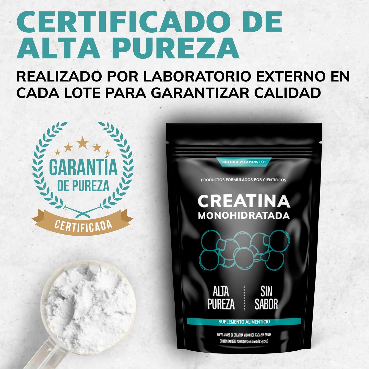Creatina Monohidratada Micronizada en Polvo | 100% Alta Pureza Certificada | Pre Workout | 90 porciones de 5g Disuelve rápido - Suplemento Alimenticio- Veganos y/o vegetarianos | Proteina Creatine Monohydrate Pre Entreno | 450g