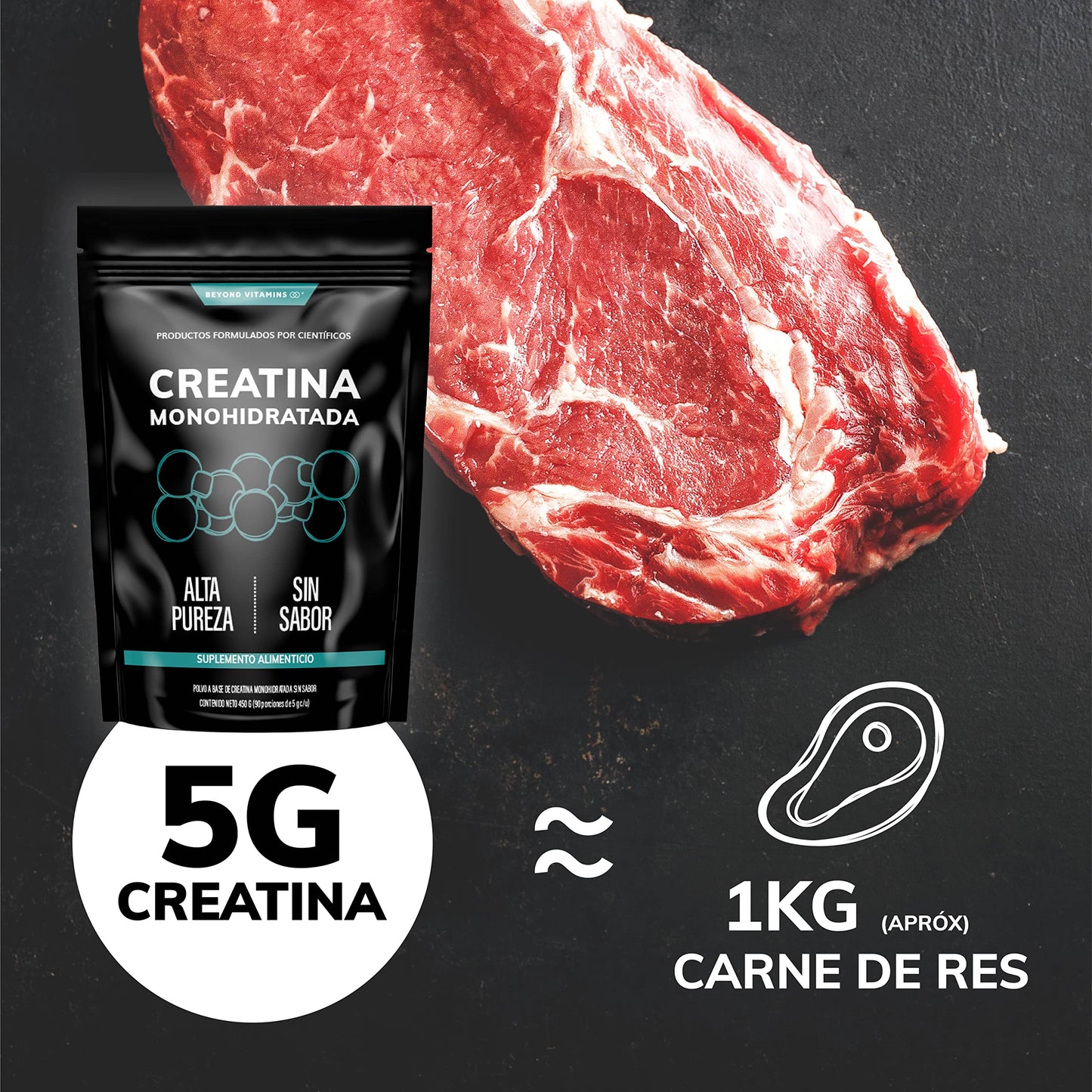 Creatina Monohidratada Micronizada en Polvo | 100% Alta Pureza Certificada | Pre Workout | 90 porciones de 5g Disuelve rápido - Suplemento Alimenticio- Veganos y/o vegetarianos | Proteina Creatine Monohydrate Pre Entreno | 450g