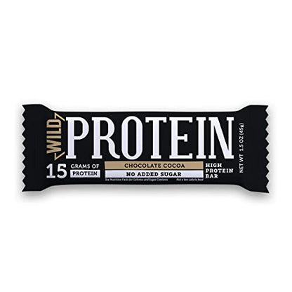 Wild Protein | Barras altas en proteína | Sabor chocolate | Pack de 16 unidades | 15 g de proteína | Sin azúcares ni grasa añadida | 45 g cada barra