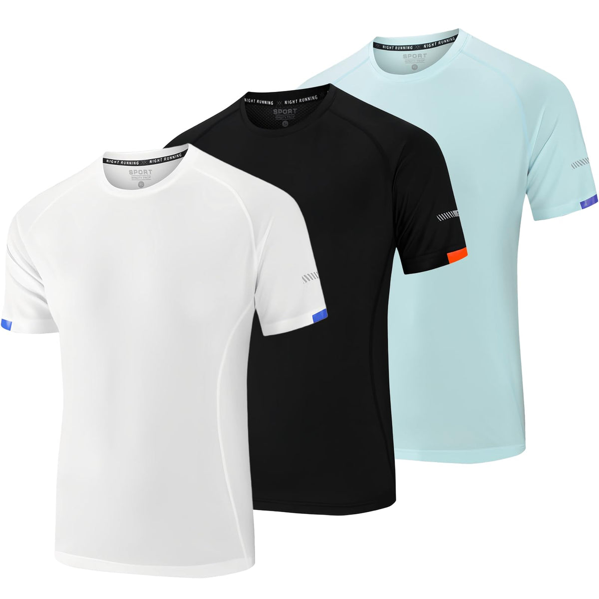 3 piezas Ropa Deportiva de Manga Corta para Hombre, Camisas Deportivas Hombre de Manga Corta que Absorbe la Humedad y seca Rápidamente (MX/US, Alfa, Grande, Regular, Regular, Blanco+Negro+Azul)