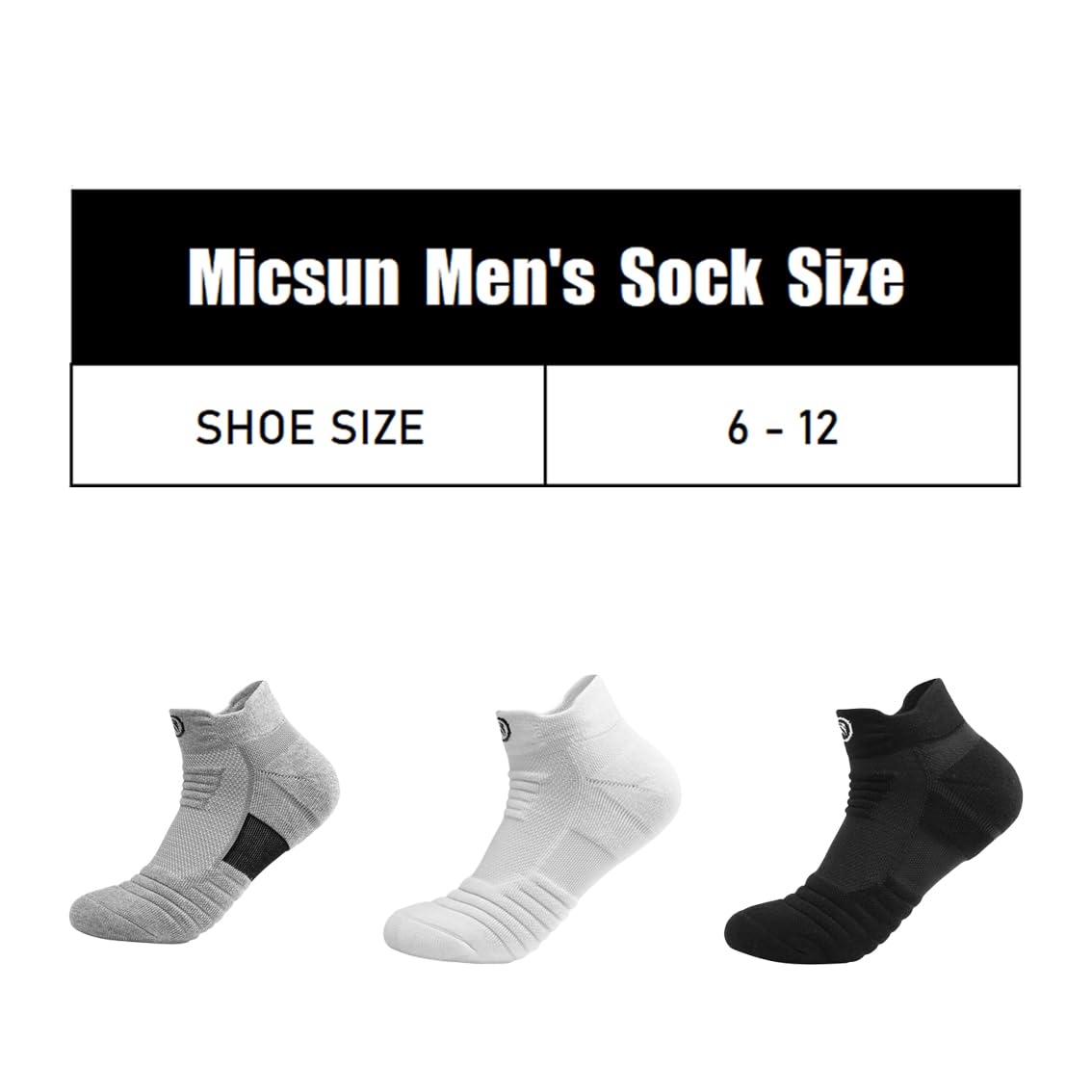 micsun 6 Pares Calcetines Deportivos para Hombre con Parte Inferior de Toalla Gruesa, Calcetas de Tobillo de Pecho Bajo, Calcetín Deportivas para Correr, Basquetbol, Running, Gym,Aire Libre HBH