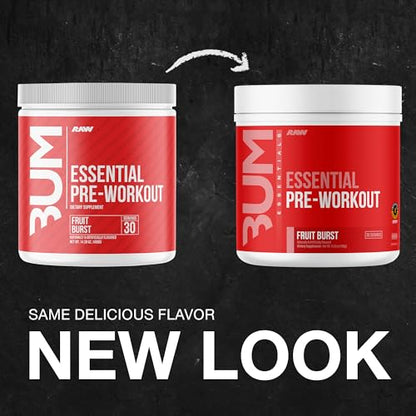 RAW Nutrición - Fórmula esencial para antes del entrenamiento de Chris Bumstead, polvos de nutrición deportiva para preentrenamiento | Bebida para hombres y mujeres, polvo energético para entrenar (Fruit Burst)