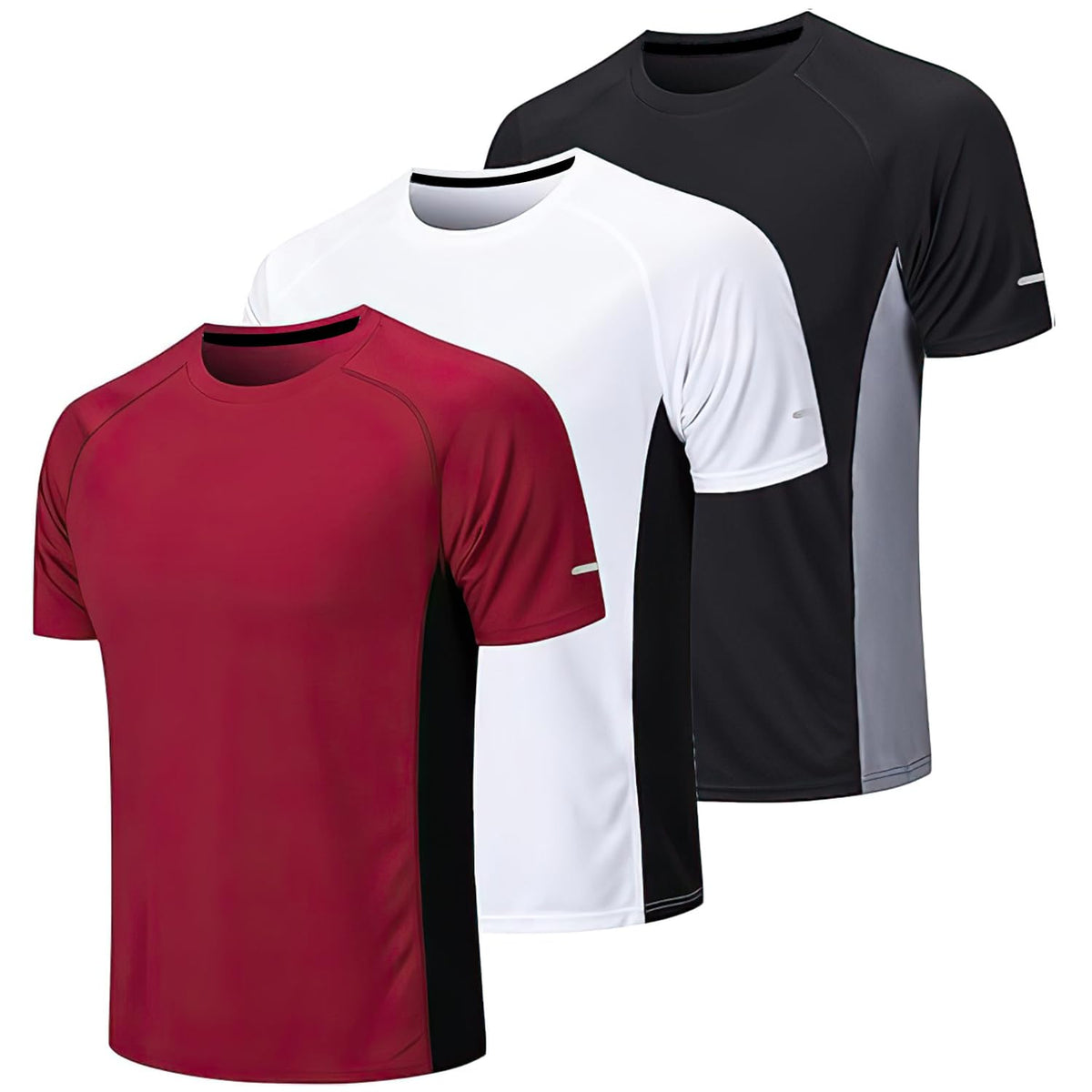 GOMITA 3 Piece Playeras Gym Hombre,Camisetas de Running de Secado Rápido para Entrenar,Correr,Estar en Forma y Mucho Más (MX/US, Alfa, XX-Grande, Regular, Regular, Negro Blanco Rojo)