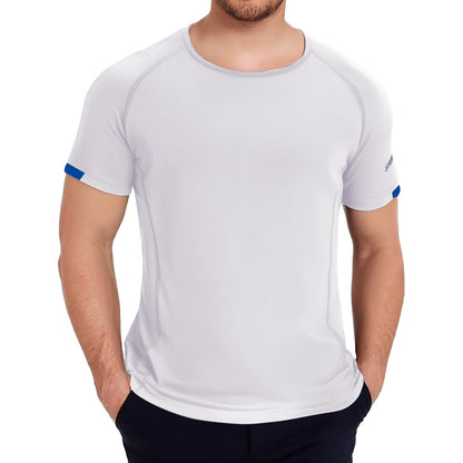 3 piezas Ropa Deportiva de Manga Corta para Hombre, Camisas Deportivas Hombre de Manga Corta que Absorbe la Humedad y seca Rápidamente (MX/US, Alfa, Grande, Regular, Regular, Blanco+Negro+Azul)