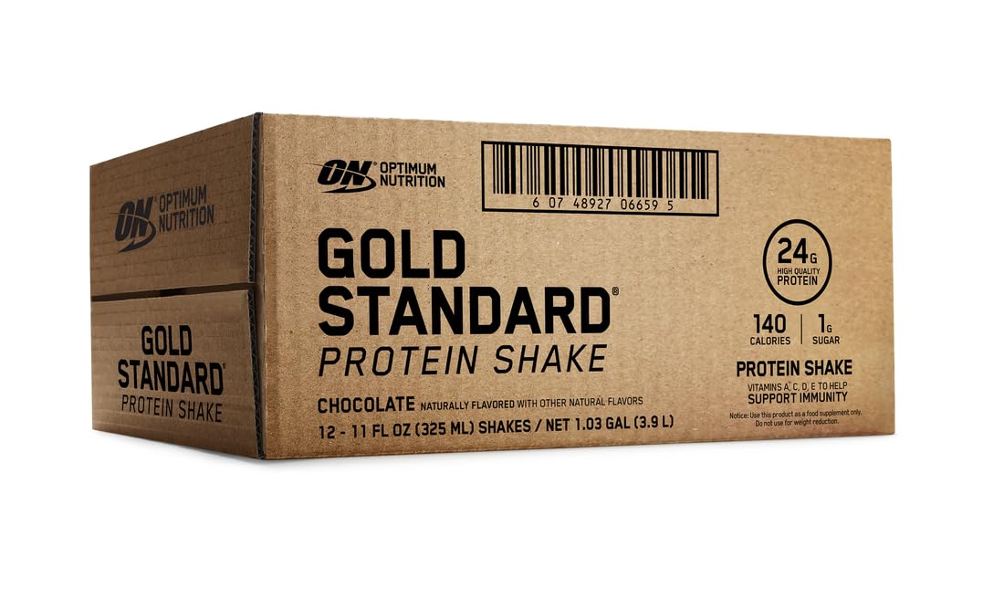 Optimum Nutrition Gold Standard Shake de Proteína, 24g Proteína, Shake Listo para Beber, Gluten Free, Chocolate, 12 Count