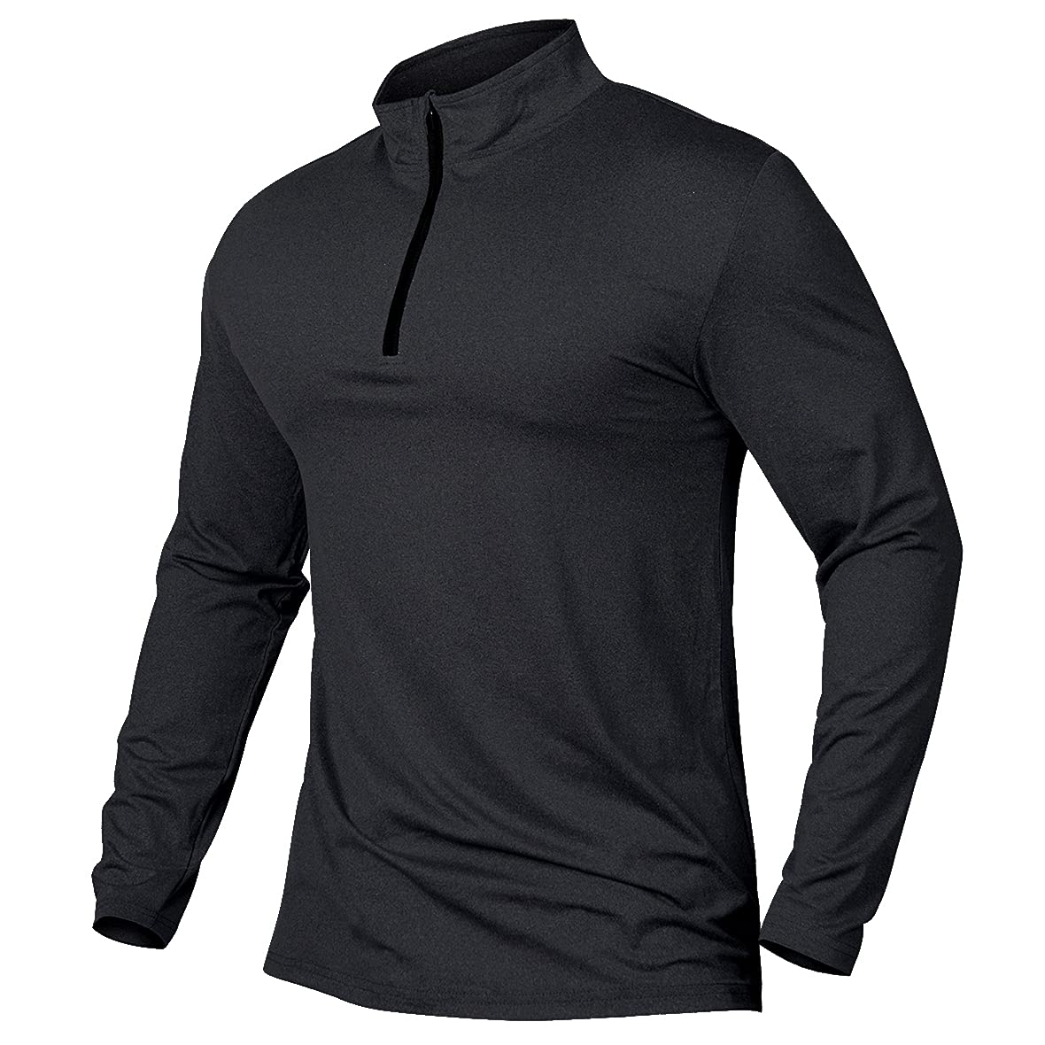 MANSDOUR Camisetas Deportivas activas de Secado rápido para Hombre, con Cremallera de un Cuarto, de Manga Larga, para Correr, para Exteriores, Negro, Large