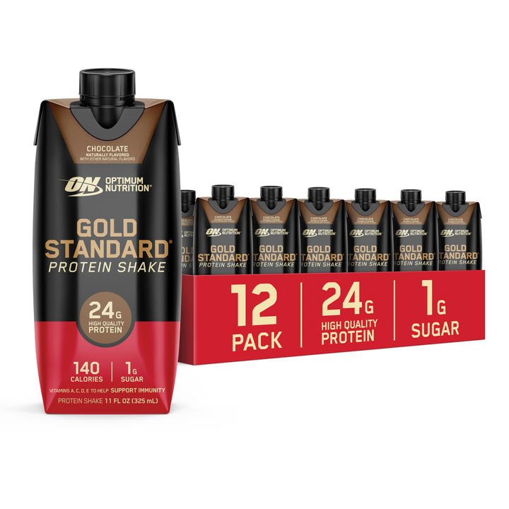 Optimum Nutrition Gold Standard Shake de Proteína, 24g Proteína, Shake Listo para Beber, Gluten Free, Chocolate, 12 Count