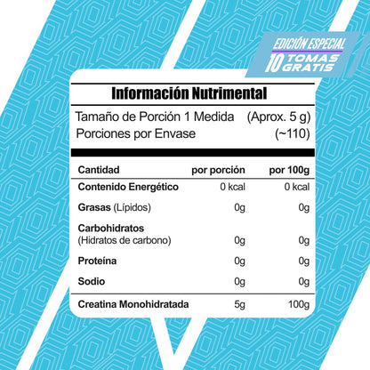 Meta Nutrition Creatina Monohidratada Micronizada Pura. 550gr, 110 Porciones Edición Limitada. Sin Sabor, Pre-workout.