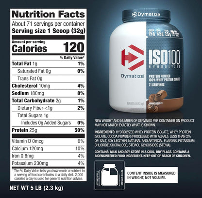 Dymatize ISO 100 Proteína Hydrolyzed 5 Lbs Chocolate.