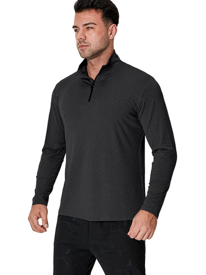 MANSDOUR Camisetas Deportivas activas de Secado rápido para Hombre, con Cremallera de un Cuarto, de Manga Larga, para Correr, para Exteriores, Negro, Large
