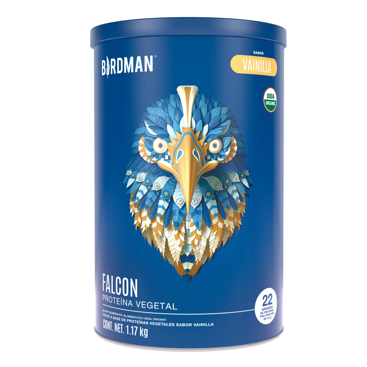 Birdman Falcon Protein Proteina Vegetal Organica En Polvo (Vegana) Certificada USDA, 22gr Proteina por porción, Sin inflamacion, Sin acne, Sabor Vainilla | 39 servicios | 1.170Kg