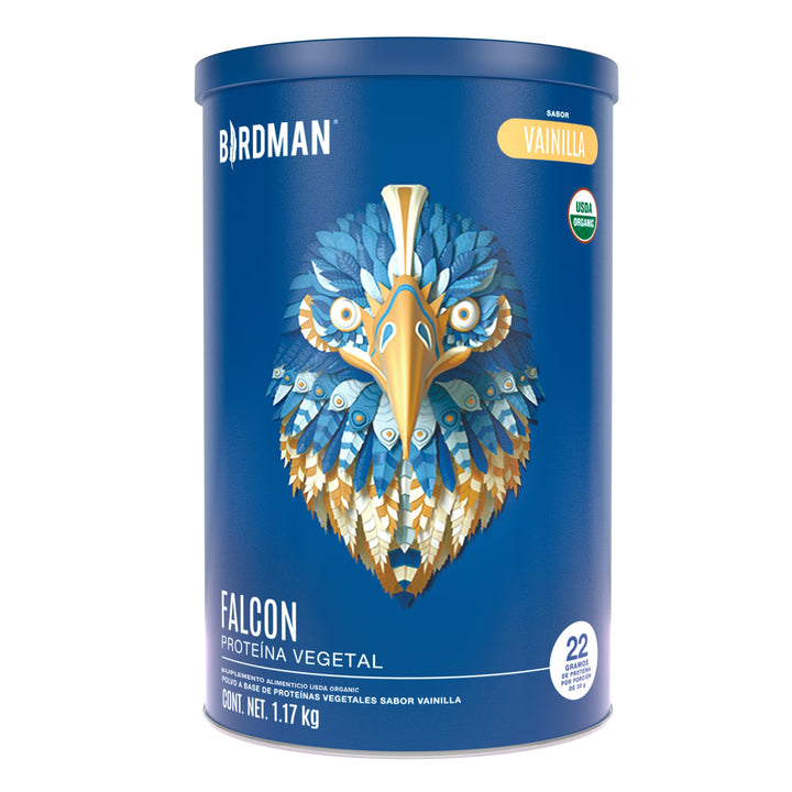 Birdman Falcon Protein Proteina Vegetal Organica En Polvo (Vegana) Certificada USDA, 22gr Proteina por porción, Sin inflamacion, Sin acne, Sabor Vainilla | 39 servicios | 1.170Kg