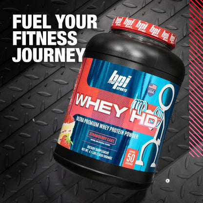 BPI Sports | Whey HD Ultra Premium Protein Powder | 50 ser (Pastel de Fresa)