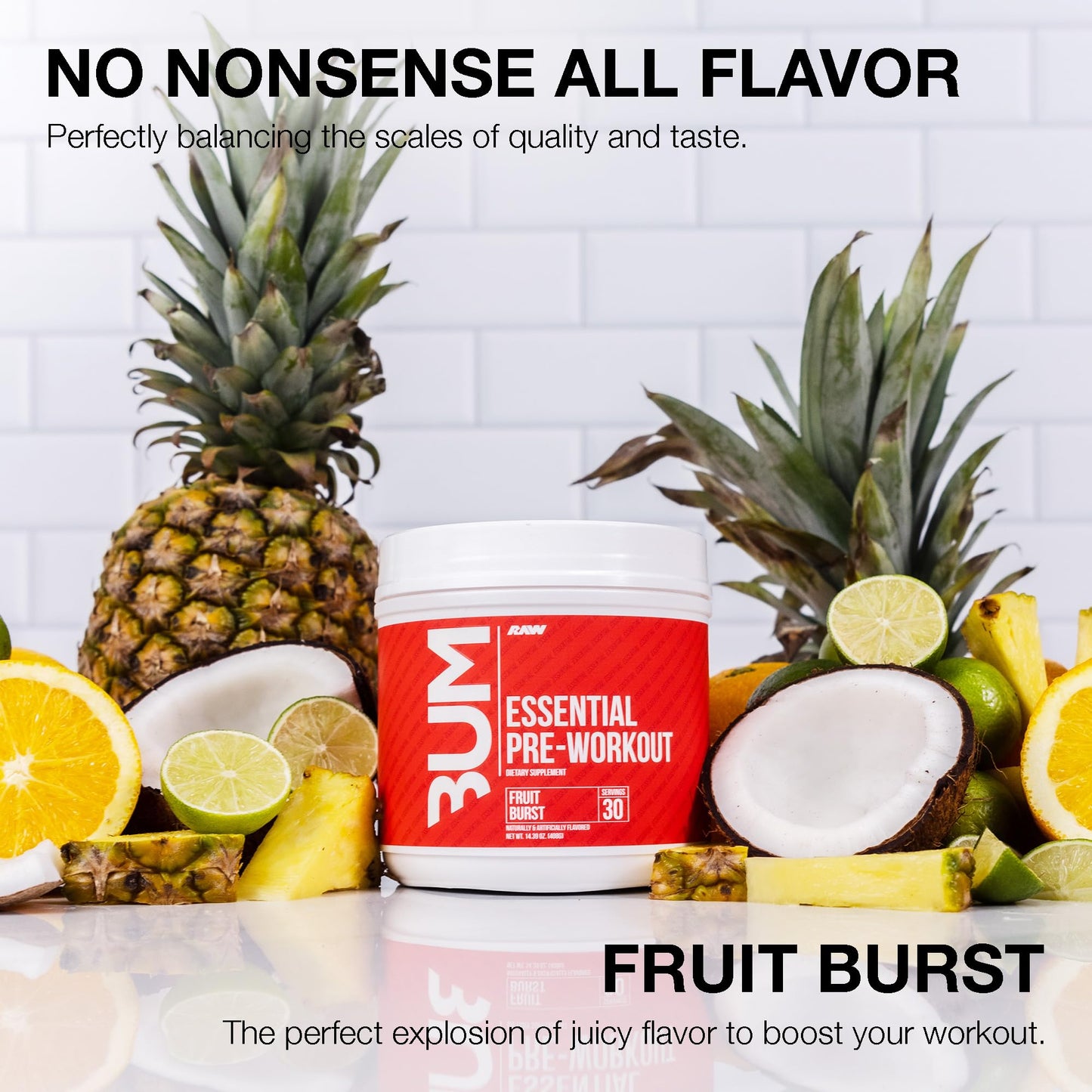 RAW Nutrición - Fórmula esencial para antes del entrenamiento de Chris Bumstead, polvos de nutrición deportiva para preentrenamiento | Bebida para hombres y mujeres, polvo energético para entrenar (Fruit Burst)