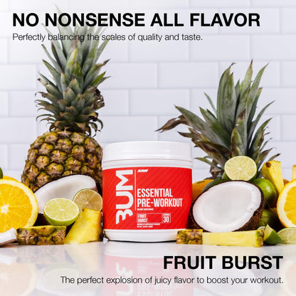RAW Nutrición - Fórmula esencial para antes del entrenamiento de Chris Bumstead, polvos de nutrición deportiva para preentrenamiento | Bebida para hombres y mujeres, polvo energético para entrenar (Fruit Burst)