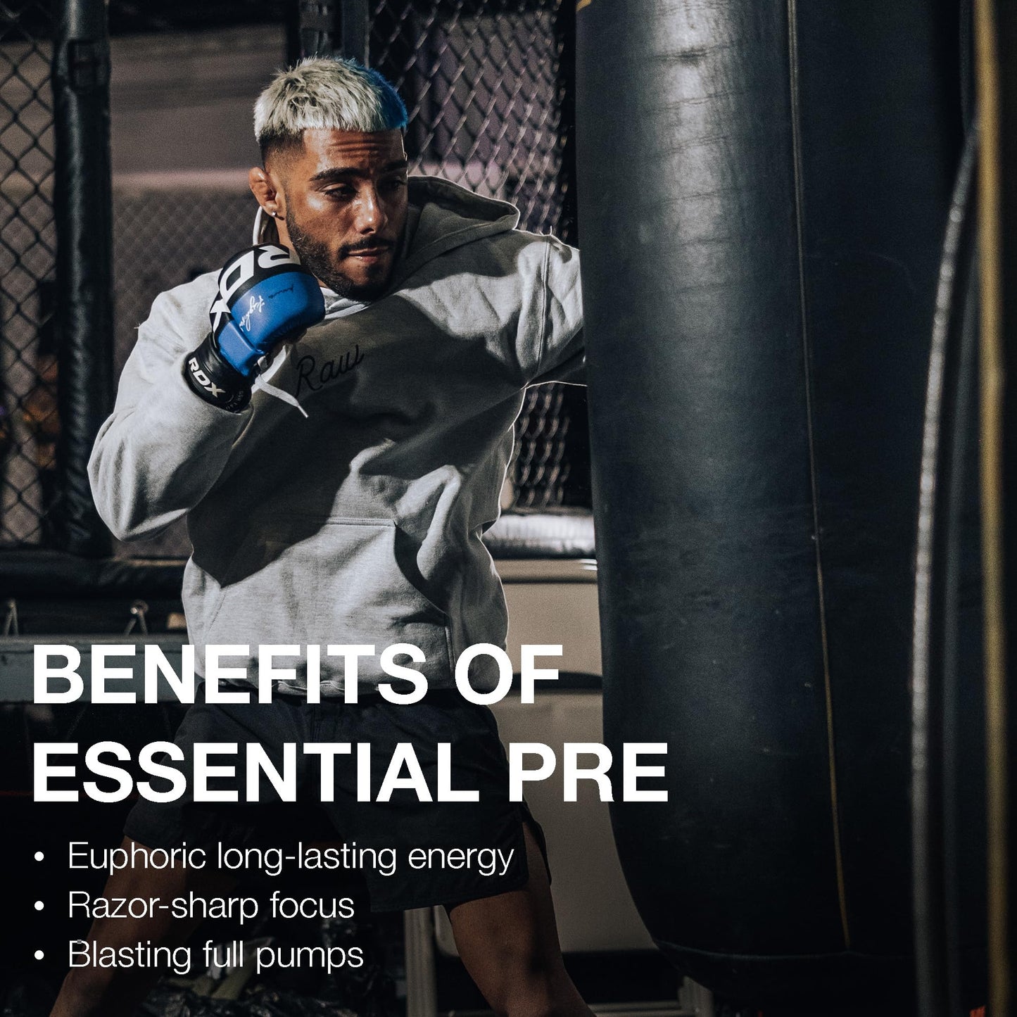 RAW Nutrición - Fórmula esencial para antes del entrenamiento de Chris Bumstead, polvos de nutrición deportiva para preentrenamiento | Bebida para hombres y mujeres, polvo energético para entrenar (Fruit Burst)