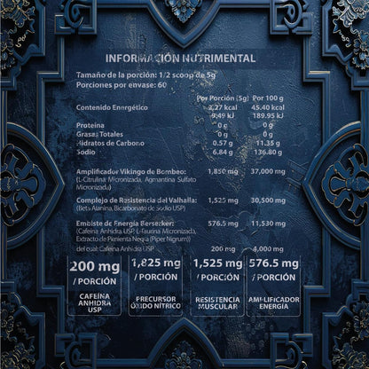 Pre Workout Pre Entrenamiento VIKING ForzaTech 60 servicios Sabor Blueboost Precursor de Óxido Nítrico con Cafeína USP, Citrulina, Beta Alanina, Agmantina Sulfato, L-Taurina Micronizada