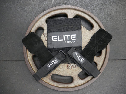 Elite Fitness Calleras de Cuero para Gimnasio, Protectores de Mano Tipo Straps, Ideales para Crossfit y Levantamiento de Pesas (Negro)